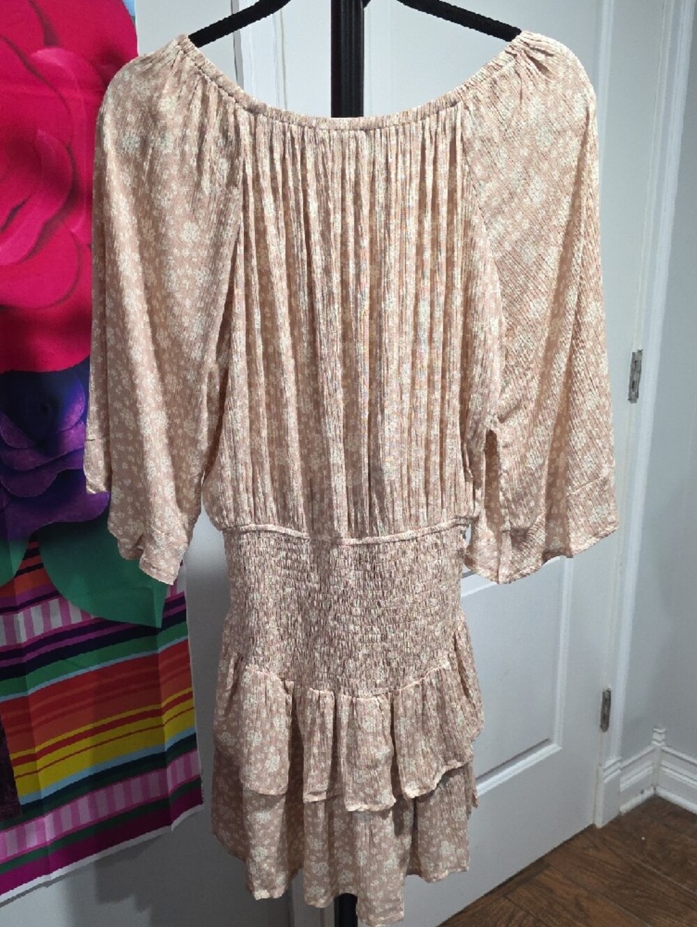 Promesa Cream Floral Smocked-Tiered Tunic with Flutter Sleeves - Picture 4 of 6